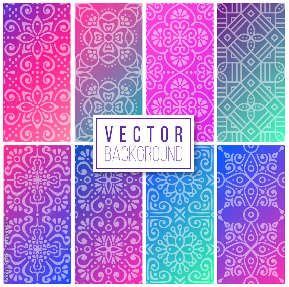 Collection Ethnic floral seamless pattern with mandalas Collection Ethnic floral seamless pattern with mandalas