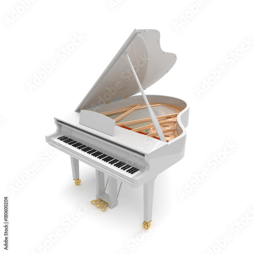 White glossy musical instrument - acoustic piano. photo