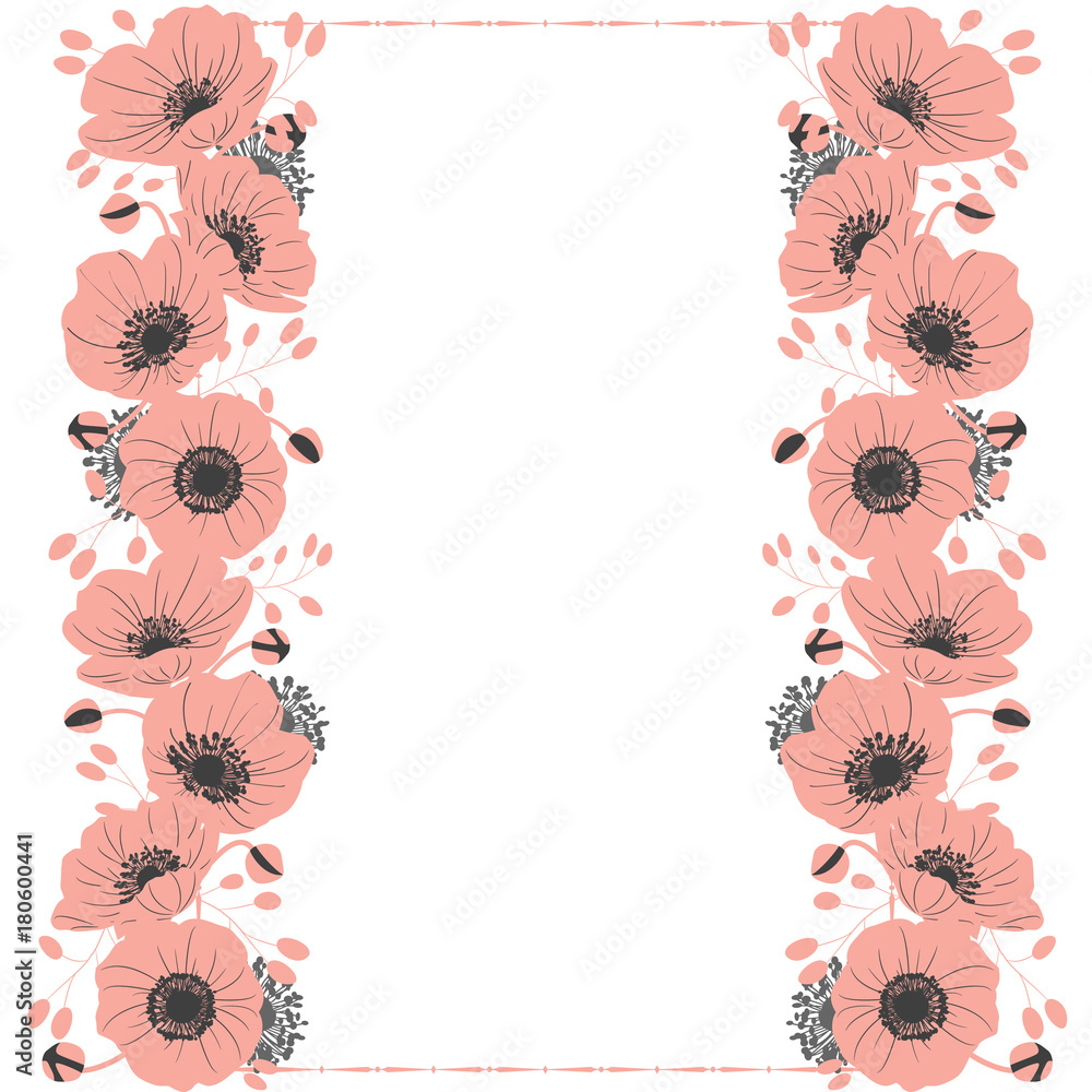 Floral background. Vertical flowers. Vector illustration. Frame. Border