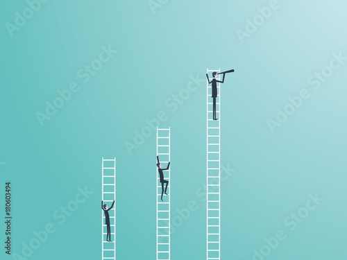 Tablou canvas Business competition vector concept with three businessmen climbing on ladders and one winner