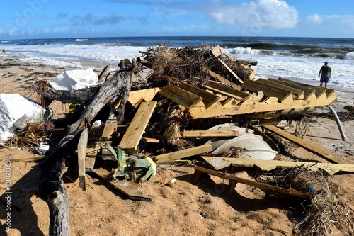 Debris on the beach after hurricane Irma hitting on the east coast of Florida on September 11, 2017 photo