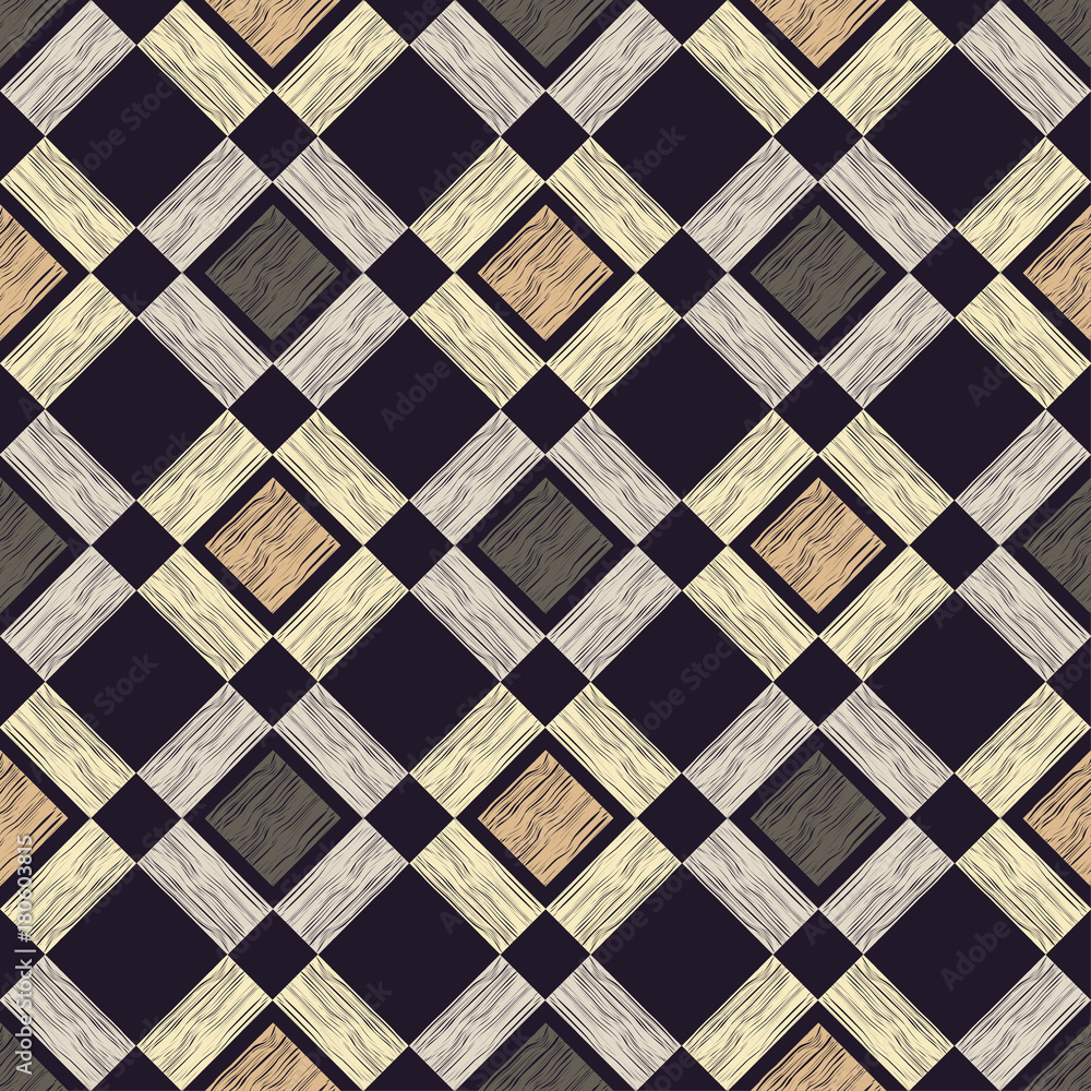 Fototapeta premium Seamless geometric background. Brown floor with wooden texture. Scribble texture. Textile rapport.