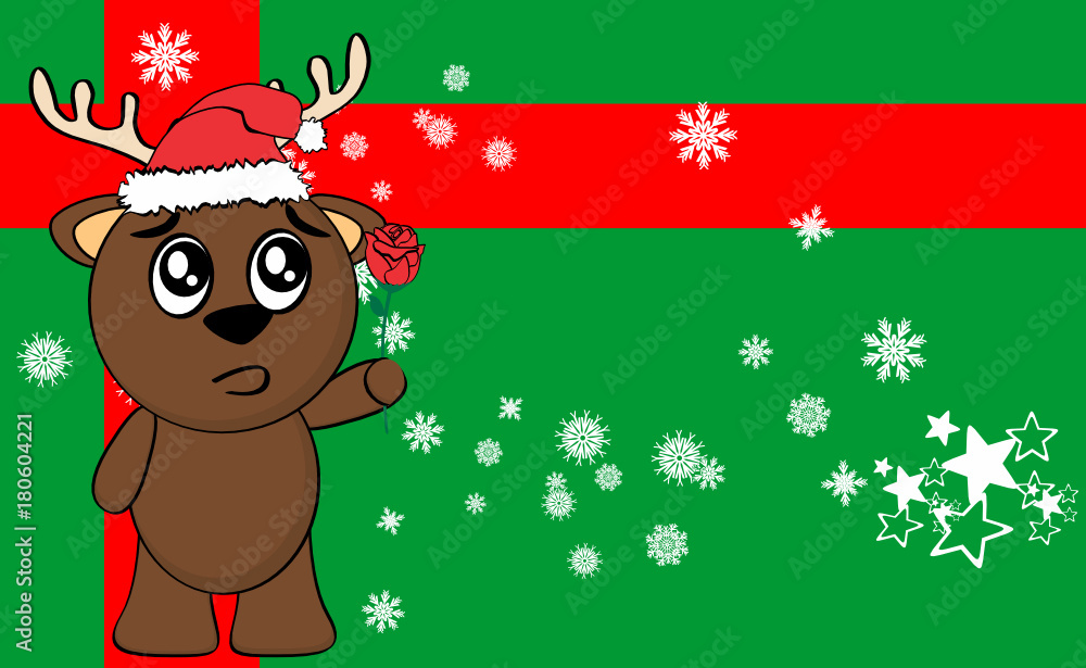 Naklejka premium xmas little reindeer cartoon santa claus hat background in vector format 