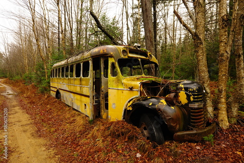 abandoned school bus in Adirondac, NY