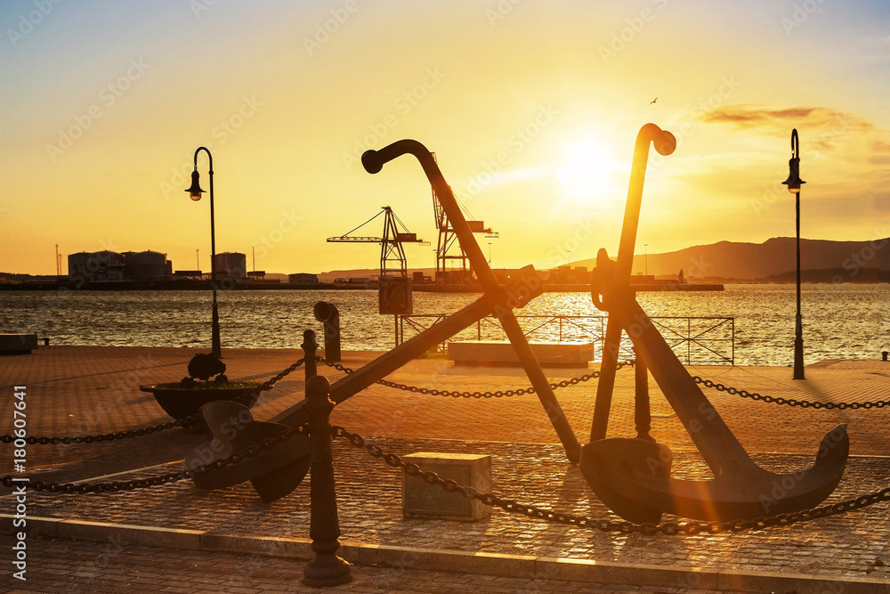Fototapeta premium Admiral anchors at sunset