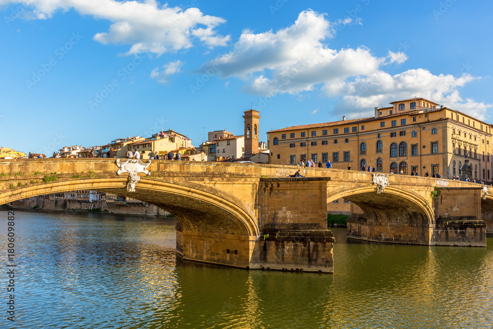 Ponte Santa Trinita bridge over the Arno River in Florence, Italy