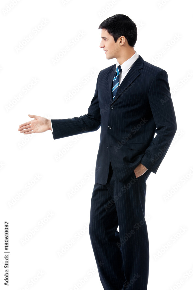 Business man giving hand for handshake, isolated Business man giving hand for handshake, isolated