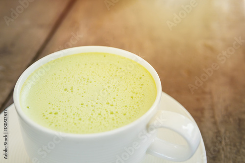 Hot matcha green tea with milk