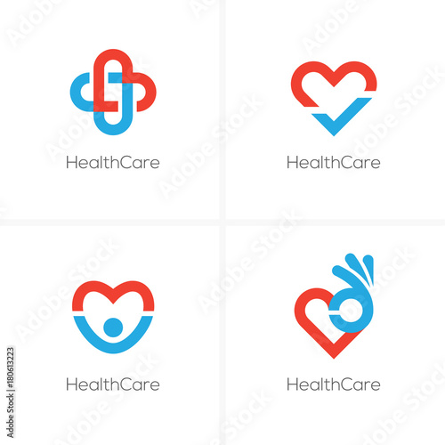 Four health care logo with heart shape