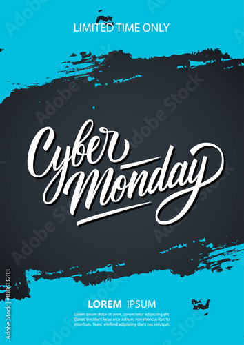 Cyber Monday Sale promotional poster with hand lettering and brush stroke background for commerce, business and advertising. Vector illustration.