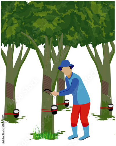 agriculturist cut rubber tree vector design