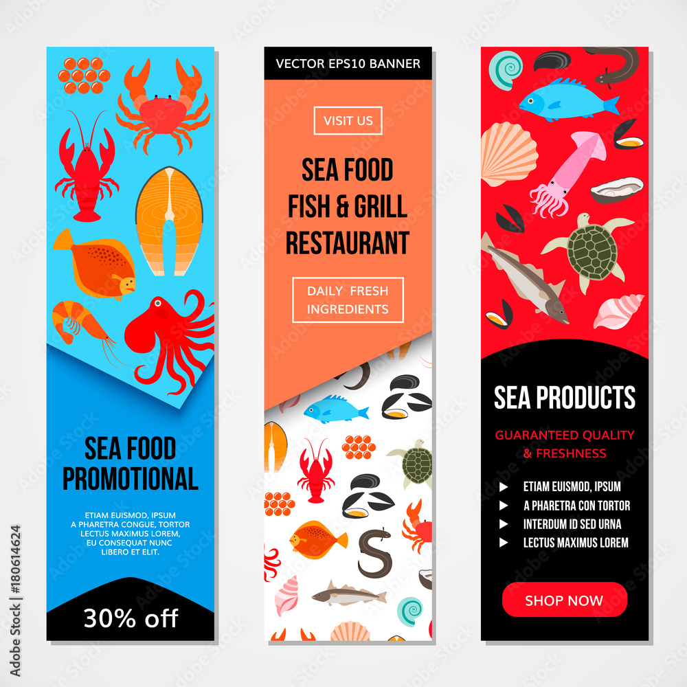 Naklejka premium Seafood and fish icons
