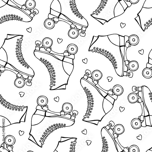 Seamless pattern with cute retro roller skates.