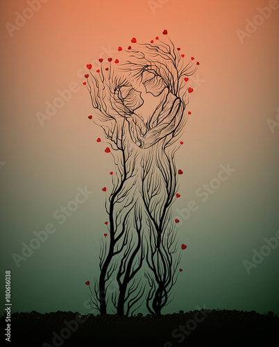 Two trees in love looks like man and hug each other, two lovers concept, love idea,