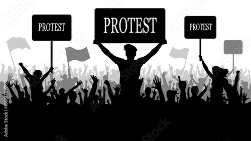 Silhouette crowd of people protesters. Protest, conflict, revolution