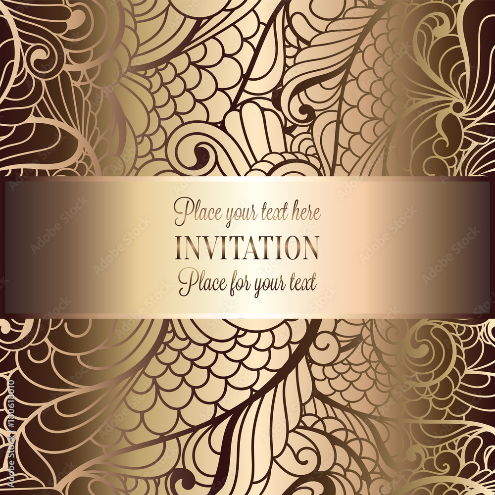 Abstract background , luxury beige and gold vintage frame, victorian banner, damask floral wallpaper ornaments, invitation card, baroque style booklet, fashion pattern, template for design