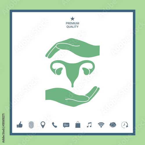 Hands holding Female uterus - protection symbol