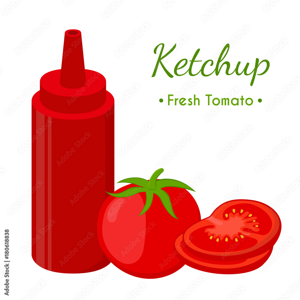 Ketchup sauce bottle, red spicy condiment. Cartoon flat style. Vector Stock  Vector | Adobe Stock