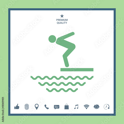 Swimmer on a springboard, Jumping into the water - icon