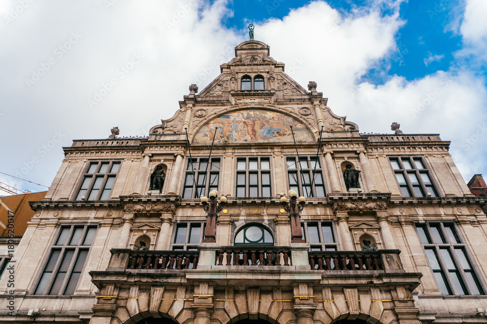 GHENT, BELGIUM - November, 2017: Architecture of Ghent city center. Ghent is medieval city and point of tourist destination in Belgium.