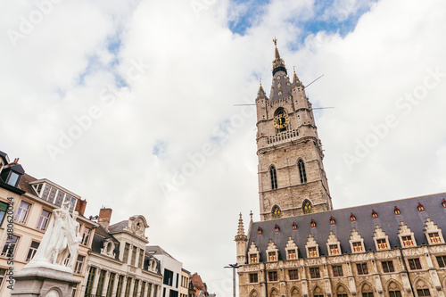 GHENT, BELGIUM - November, 2017: Architecture of Ghent city center. Ghent is medieval city and point of tourist destination in Belgium.