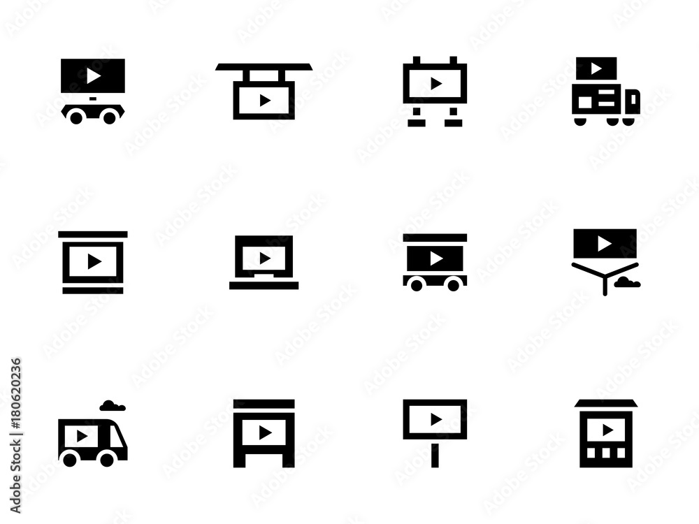 Display advertising glyph style vector icons set Display advertising glyph style vector icons set