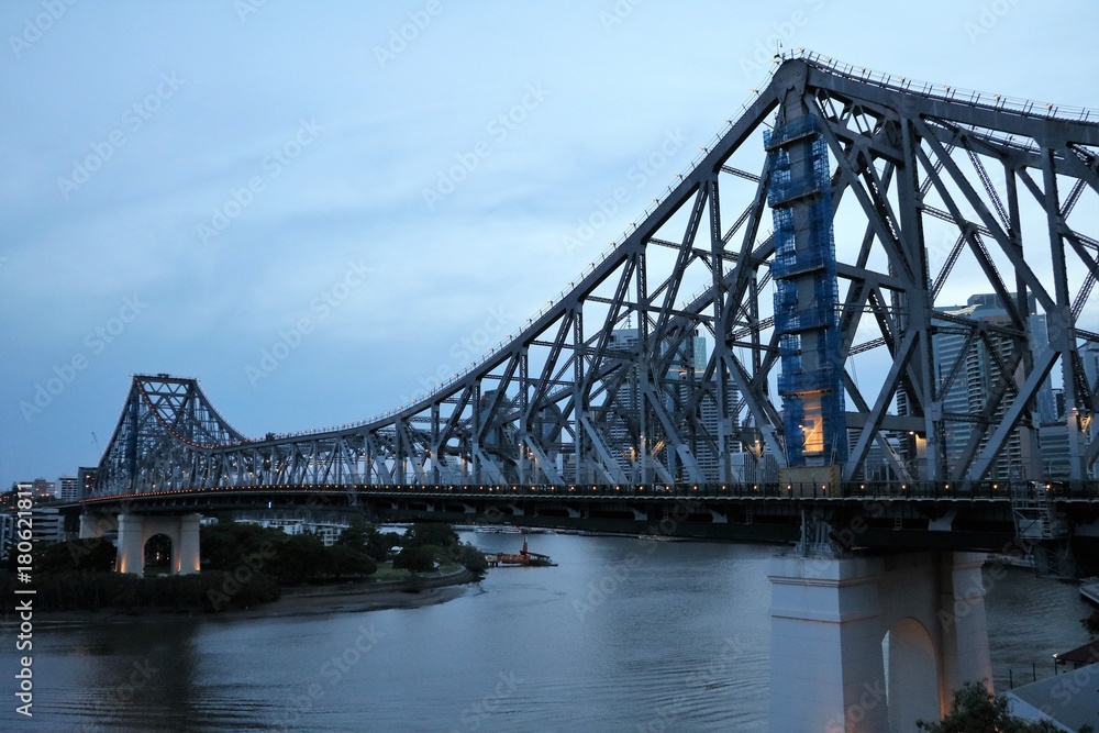 Dusk at Story Bridge in Brisbane at the Brisbane River, Queensland Australia Dusk at Story Bridge in Brisbane at the Brisbane River, Queensland Australia
