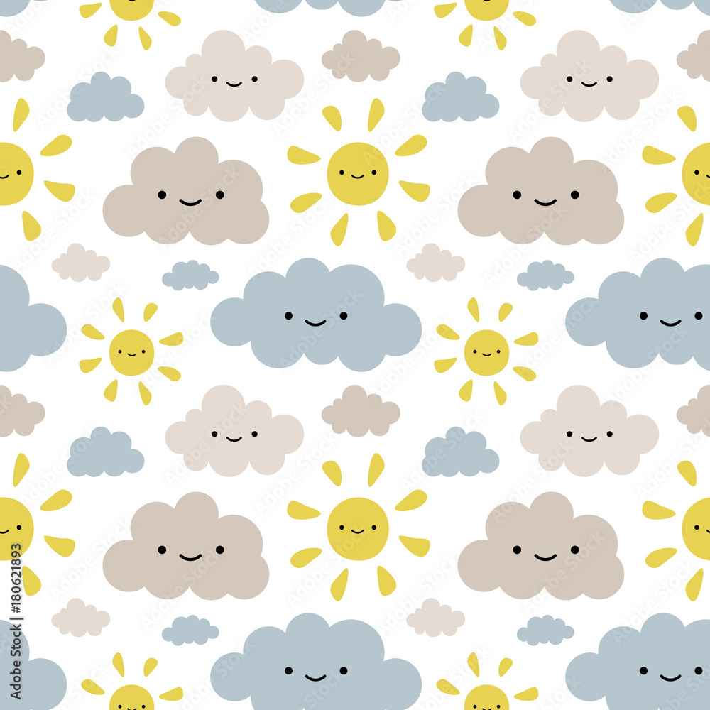 Obraz premium Cute Sun Seamless Pattern Background, Vector illustration