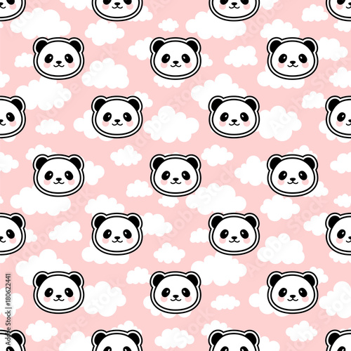 Fototapeta Naklejka Na Ścianę i Meble -  Cute Cartoon Panda Seamless Pattern Background, Vector Illustration