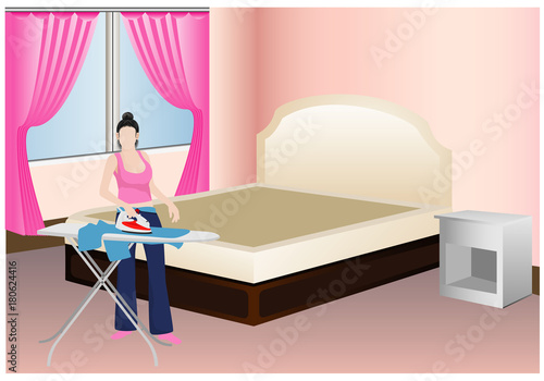 lovely lady pressing cloth in the room vector design