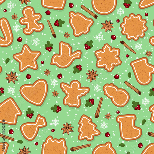 Seamless background from Christmas gingerbread cookies. Pattern