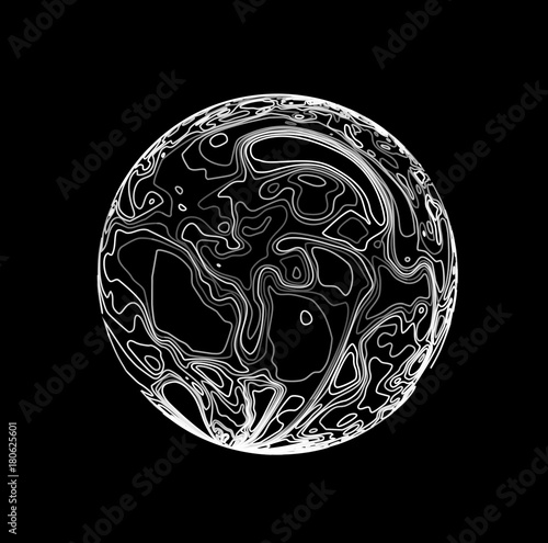 Sphere in the form of lines. Marble style ink 