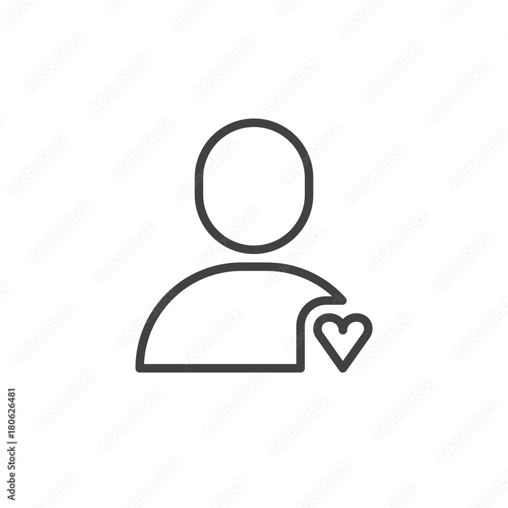 Favorite user line icon, outline vector sign, linear style pictogram isolated on white. Human heart symbol, logo illustration. Editable stroke Favorite user line icon, outline vector sign, linear style pictogram isolated on white. Human heart symbol, logo illustration. Editable stroke
