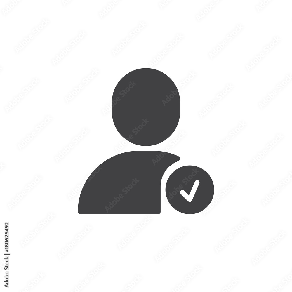 Confirm user icon vector, filled flat sign, solid pictogram isolated on white. Account verify symbol, logo illustration. Confirm user icon vector, filled flat sign, solid pictogram isolated on white. Account verify symbol, logo illustration.