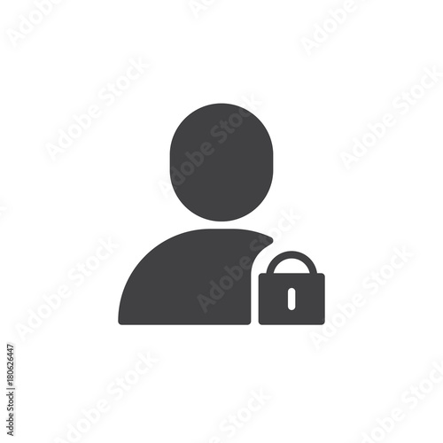 Block user with padlock icon vector, filled flat sign, solid pictogram isolated on white. Account security symbol, logo illustration.