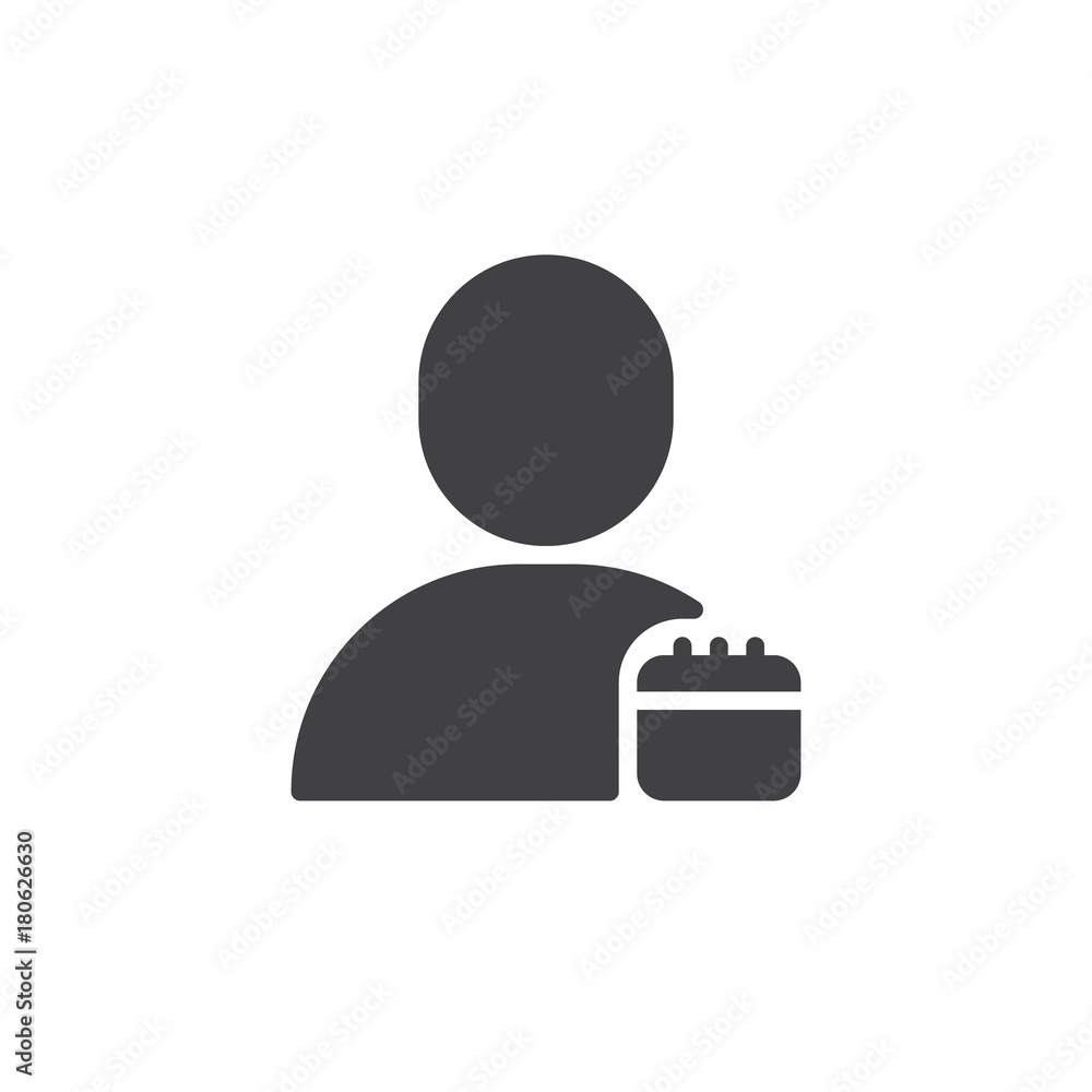 User schedule calendar icon vector, filled flat sign, solid pictogram isolated on white. Symbol, logo illustration. User schedule calendar icon vector, filled flat sign, solid pictogram isolated on white. Symbol, logo illustration.