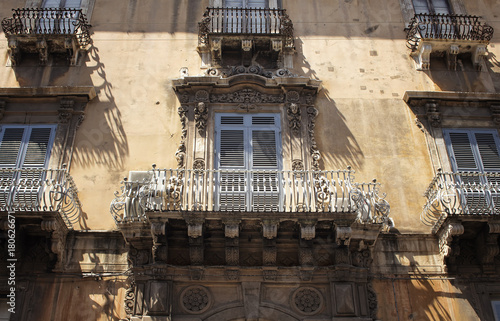 View of old, historical building in Catania / Italy. Image shows architectural style of the region. © theendup