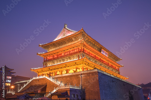 Low light scenery of  Xian drum tower, China