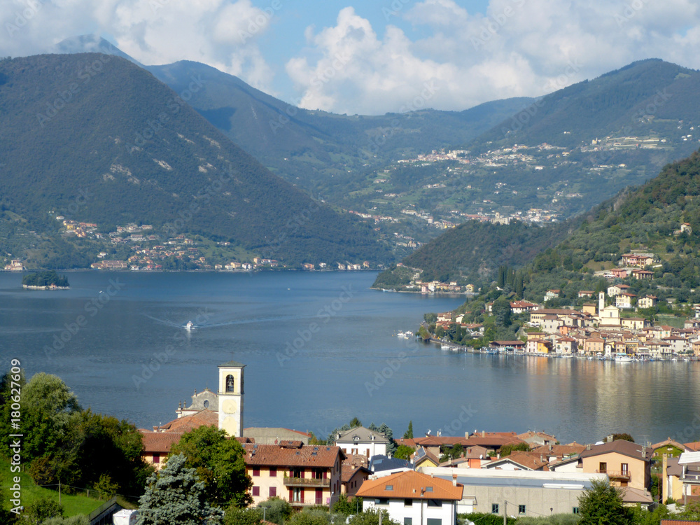 Overview of Lake Iseo with Peschiera Maraglio in Montisola - Italy