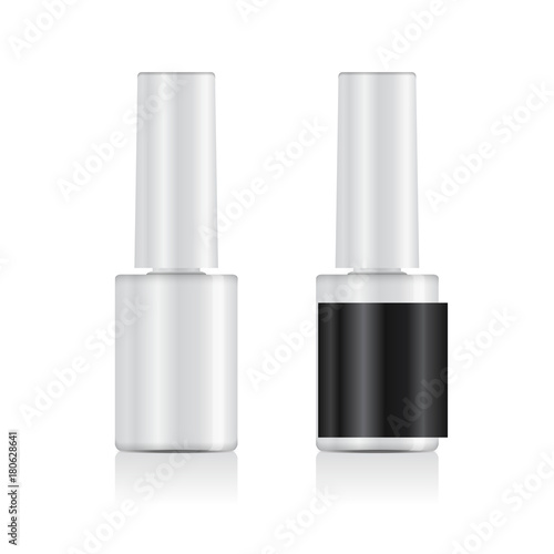 Realistic Nail Polish Set Mock Up. 3d White bottle Vector Template