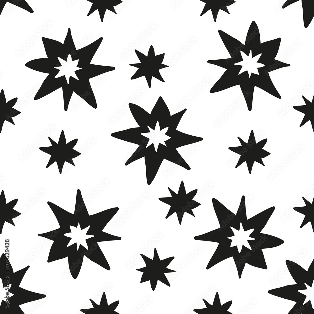 Christmas stars hand draw monochrome seamless pattern Christmas stars hand draw monochrome seamless pattern