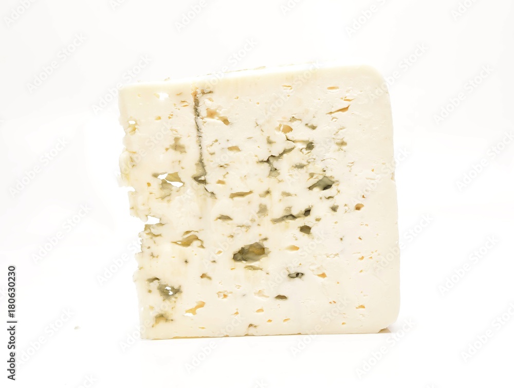 moldy blue cheese on white background