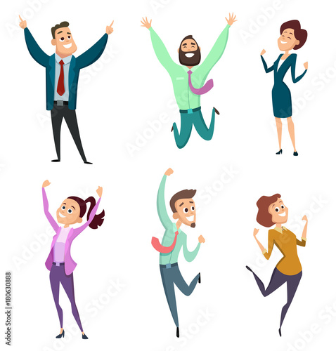 Different businessmen in action pose. Vector pictures of funny characters