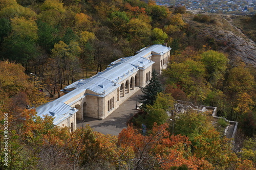 View from the Goryachaya mountain (spur of Mount Mashuk) to the Elisabeth (Academic) Gallery. Built in 1851 by the project of Samuel Upton in Pyatigorsk,Northern Caucasus, Russia photo