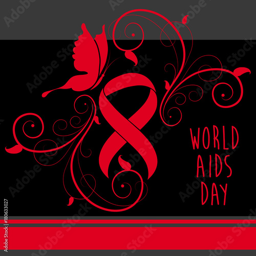 World AIDS day red ribbon web banner background. 1st December awareness world day. HIV and AIDS ribbon symbol or emblem badge vector background design template for banner or poster