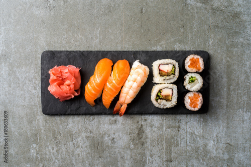 Overhead shot of Japanese sushi