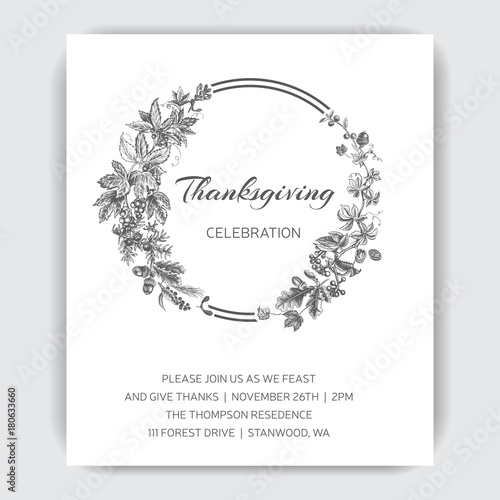 Vector illustration sketch - autumn. Greeting card for Thanksgiving. Invitation for a festive dinner.