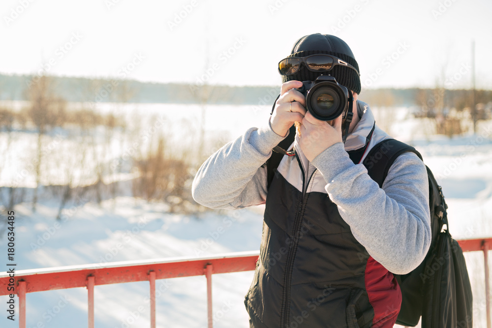 Bearded man in winter travels. Bearded man in winter travels.