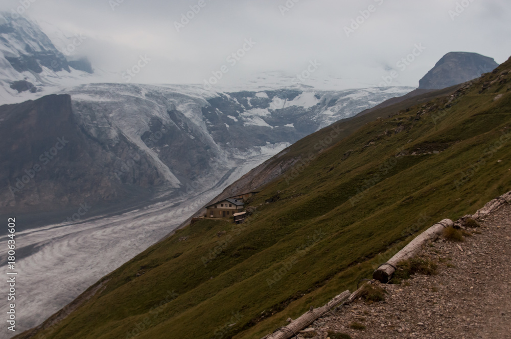 Famous glacier Pasterze in the evening, august Famous glacier Pasterze in the evening, august