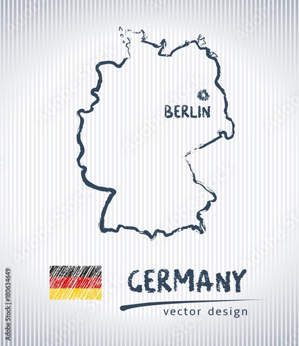 Germany vector map with flag inside isolated on a white background. Sketch chalk hand drawn illustration